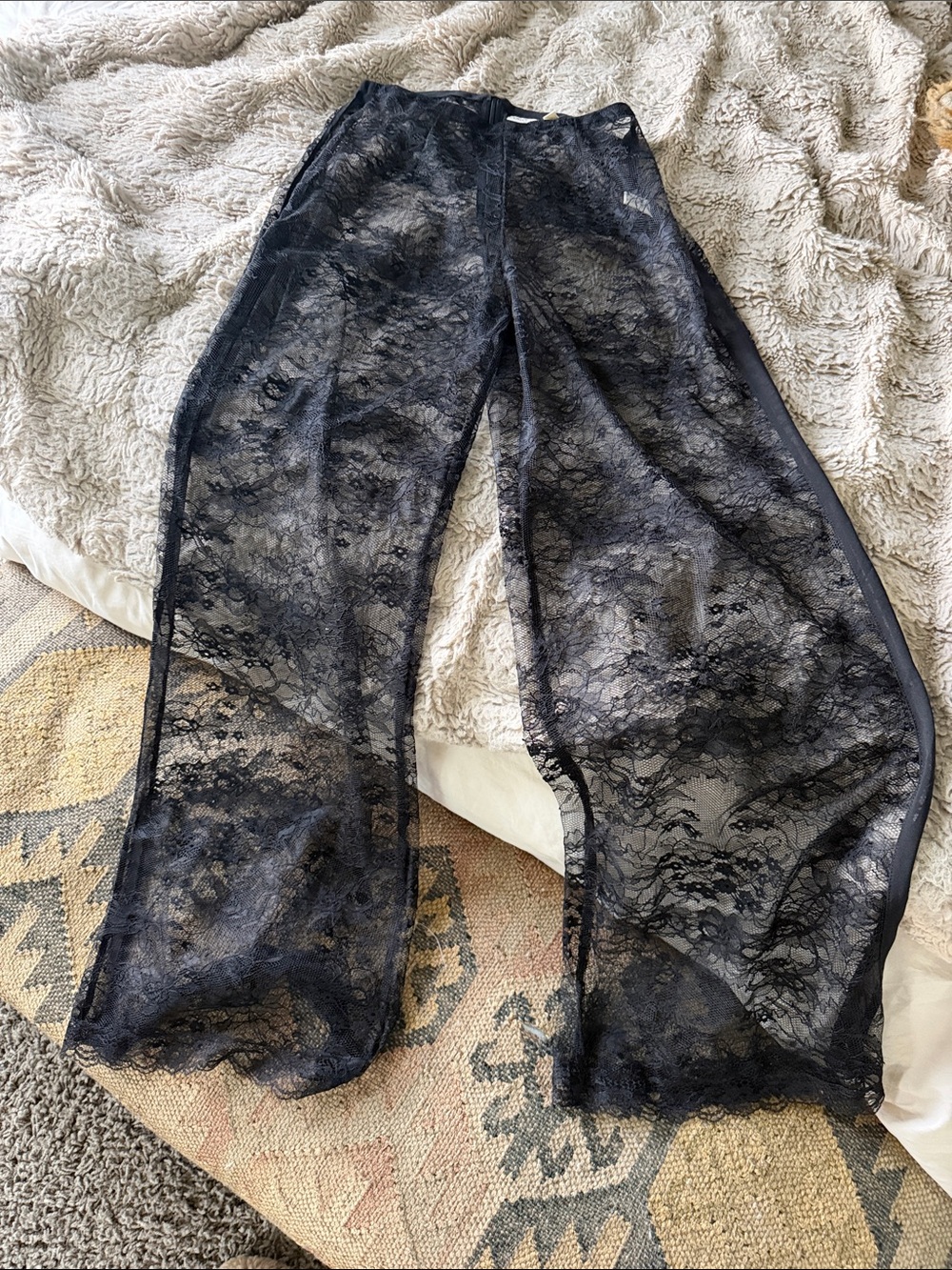 VRG GRL Sheer Black Lace Straight Leg Pants US SZ 4 NWT
